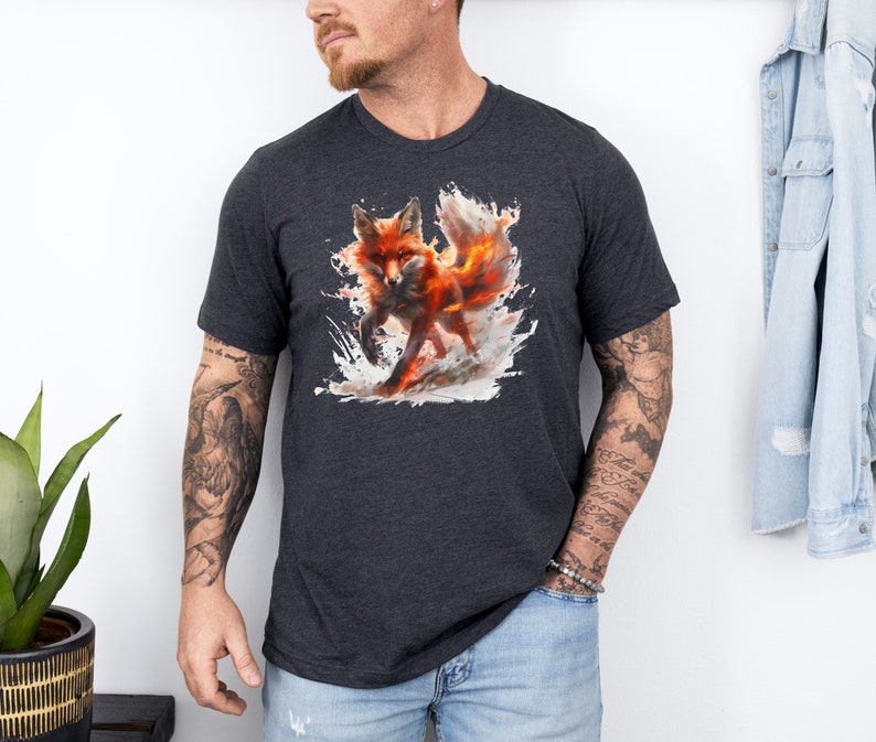 Fiery Fox T-shirt, Fox Shirt, Animal Lover Shirt, Nature Top, Gift For Her, Gift For Him, Flame, Fantasy Shirt, Epic Top, Unisex T-shirt zdjęcie 7