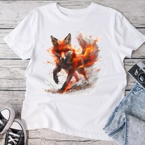 Fiery Fox T-shirt, Fox Shirt, Animal Lover Shirt, Nature Top, Gift For Her, Gift For Him, Flame, Fantasy Shirt, Epic Top, Unisex T-shirt zdjęcie 1