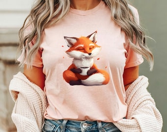 Coffee Fox T-shirt, Fox Shirt, Animal Lover Shirt, Nature Top, Gift For Her, Gift For Him, Coffee Shirt, Unisex T-shirt, Morning Lover Gift