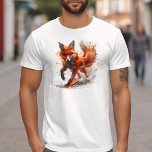 Fiery Fox T-shirt, Fox Shirt, Animal Lover Shirt, Nature Top, Gift For Her, Gift For Him, Flame, Fantasy Shirt, Epic Top, Unisex T-shirt zdjęcie 2