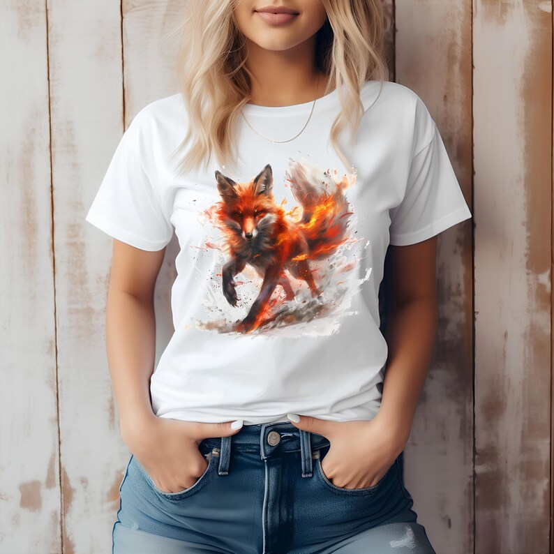 Fiery Fox T-shirt, Fox Shirt, Animal Lover Shirt, Nature Top, Gift For Her, Gift For Him, Flame, Fantasy Shirt, Epic Top, Unisex T-shirt zdjęcie 3