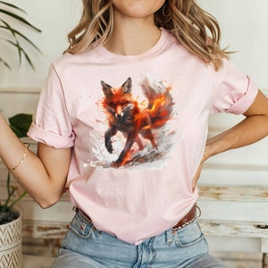 Fiery Fox T-shirt, Fox Shirt, Animal Lover Shirt, Nature Top, Gift For Her, Gift For Him, Flame, Fantasy Shirt, Epic Top, Unisex T-shirt zdjęcie 10