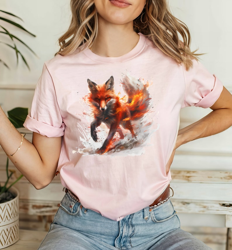 Fiery Fox T-shirt, Fox Shirt, Animal Lover Shirt, Nature Top, Gift For Her, Gift For Him, Flame, Fantasy Shirt, Epic Top, Unisex T-shirt zdjęcie 10