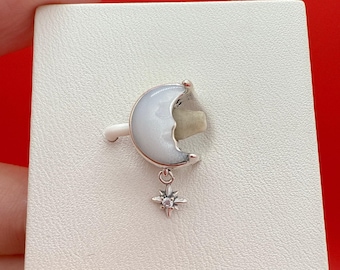 Moon & North Star Charm,Pandora Charms,Charm for bracelet