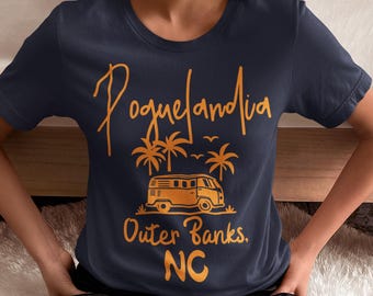 Poguelandia Outer Banks T-Shirt, Neon Orange Pogue Life Beach Tee, OBX Shirt