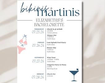 Modèle d'itinéraire Bikinis bleus et martini pour enterrement de vie de jeune fille