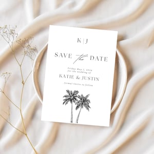 Minimalist Beach Wedding Save the Date Template: Black & White Canva Invite (Digital Download)