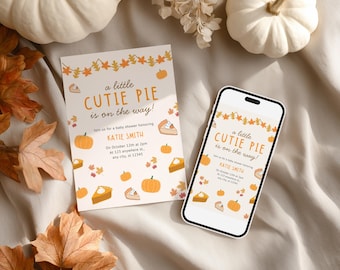 A Cutie Pie Baby Shower Invitation| Autumn Baby Shower Invite | Fall Baby Shower Template | Editable Canva Digital Download