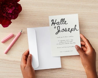 Elegant Script Wedding Invitation Template: Minimalist DIY Design (Digital Download)