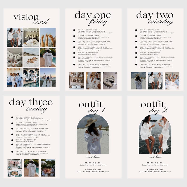 Features another 6 pages, the vision board, day one, day two and day three - itineraries, and then outfits for day 1 & 2.