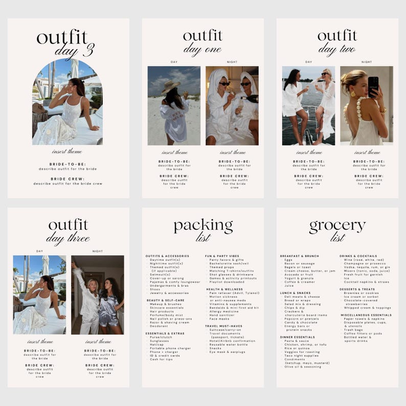 Features the last 6 pages, excluding the main contacts page. This displays the outfit ages, packing list and grocery list.