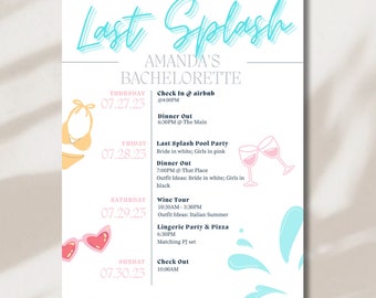 Last Splash Bachelorette Itinerary Template | Editable Bachelorette Weekend Schedule |  Canva Template
