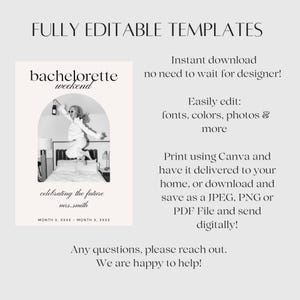 Fully Editable Template  | Instant Download - no need to wait for designer! 
Easily Edit: fonts, colors, photos & more. Print Using Canva and have it delivered or download and print at home or send digitally! Any questions, please reach out. We are happy to help! (Photo of the cover page of the template)