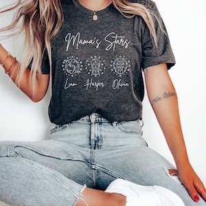 Custom Grandma's Stars T-shirt, Custom Nana Shirt with Grandkids' Names, Mama Bear Tshirt, Horoscope Birth T-shirt, Mama's Stars T-Shirt
