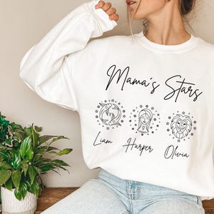 Custom Grandma's Stars Sweatshirt, Custom Nana Shirt with Grandkids' Names, Mama Bear Sweatshirt, Horoscope Birth Sweatshirt, Mama's Stars