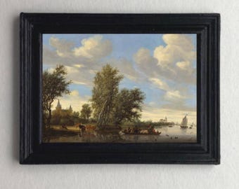 DOLLHOUSE Print Miniature Sea Clouds Trees Antique Style Art 1:12 scale FRAMED PRINT Tiny Western Art Reproduction 1800's