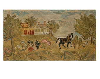 DOLLHOUSE RUG Horse Carpet Antique Style 1860 Design Miniature Art 1:12 Dollhouse Rug Miniature Carpet Folk Art Prim Cottage Rustic