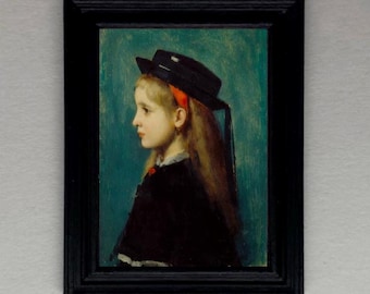 DOLLHOUSE Miniature Framed Print Art 1:12 scale Girl Black Hat 18 70's Tiny Reproduction print impressionist art