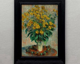 DOLLHOUSE Miniature Gold Flowers Vase Floral Print 1800's Antique Style Art 1:12 scale FRAMED PRINT Still Life Vintage Reproduction