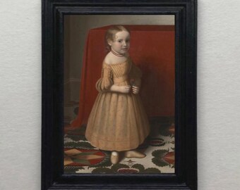 DOLLHOUSE Miniature Art 1:12 scale, FRAMED PRINT reproduction Girl with Rose Flower Child Portrait Tiny Mid 1800's