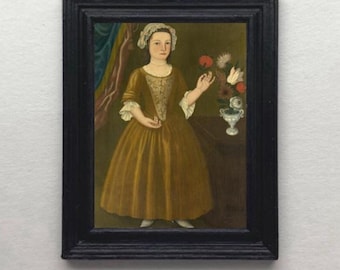DOLLHOUSE Miniature Girl Portrait 1864 Antique Style Art 1:12 scale FRAMED PRINT Child Tiny Reproduction Colonial Vintage