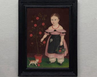 DOLLHOUSE Print Miniature Renoir Girl Kitten 1800's Portrait Antique Style Art 1:12 scale FRAMED PRINT Child Tiny Reproduction Cat Colonial