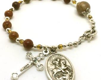 ROSARY Bracelet / GEMSTONE Catholic Saint Paul St George Medal Bracelet Rosary Patron Saint Rosary Bracelet Men's Rosaries RCIA Confirmation