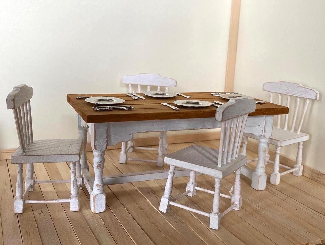 DOLLHOUSE Table and Chairs Antique Style Dollhouse 1:12 Cottage Core ...