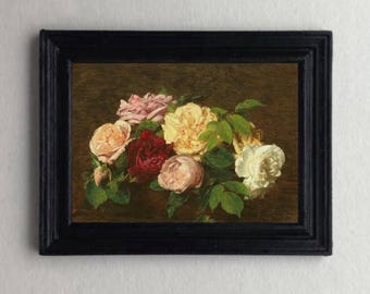 DOLLHOUSE Miniature Roses Floral Print 1800's Antique Style Art 1:12 scale FRAMED PRINT Still Life Vintage Reproduction