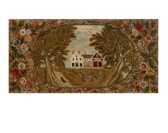 DOLLHOUSE RUG Carpet 1860 Antique Style Design Table runner Floral Miniature Art 1:12 Dollhouse Miniature Carpet Folk Prim Cottage Rustic