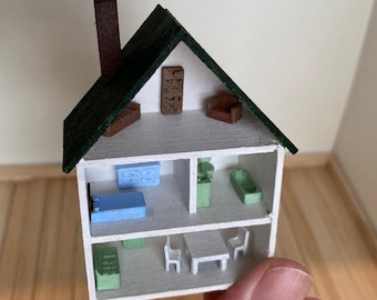 Dollhouse Miniature "Tiny DOLLHOUSE for a Dolls House", for inside a 1:12 scale DOLLHOUSE" Furnished Cottage, Farmhouse, with furniture