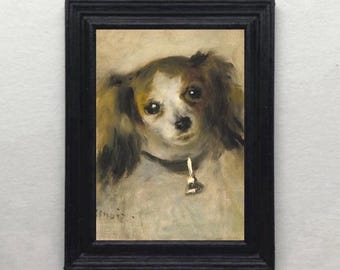 DOLLHOUSE Miniature Art DOG Renoir 1800's 1:12 scale FRAMED Print Portrait Tiny Reproduction Vintage Style