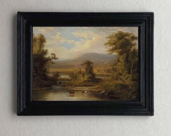 DOLLHOUSE Print Miniature LANDSCAPE Trees Sky Antique Style Art 1:12 scale FRAMED Tiny Western Art Reproduction 1800's