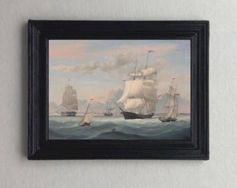 DOLLHOUSE Miniature Antique Style Sailing ships Art 1:12 scale, 1800's Print, FRAMED PRINT Ship sea boat Landscape Reproduction