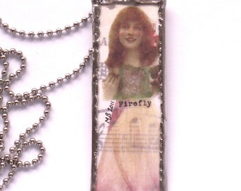 Microscope slide pendant necklace Princess Firefly Soldered Real Flower