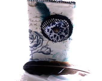 Fabric Passport Cover French Themed Includes rfid Protection Handmade Gift Teal and Black Summer Outdoors