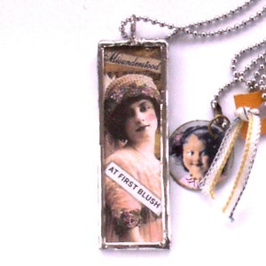 Glass Slide Necklace Collage Flirty Antique Lady Misunderstood image 1