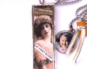 Glass Slide Necklace Collage Flirty Antique Lady Misunderstood