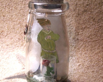 Little Prince Fairy Jar Assemblage with Rose, Rose Charm, Little Prince Charm, Tag and Gift Bag, Captured Fairy