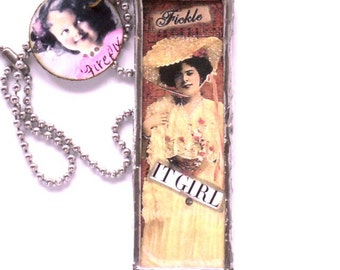 Soldered Glass Slide Necklace Collage - It Girl Collage Victorian Lady