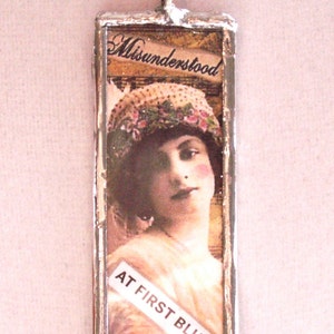 Glass Slide Necklace Collage Flirty Antique Lady Misunderstood image 3