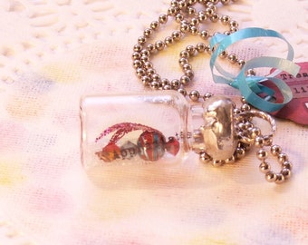 Firefly Lightning Bug Vial Necklace Secret Message in Bottle Soldered Necklace "Appreciate", Summer Outdoors