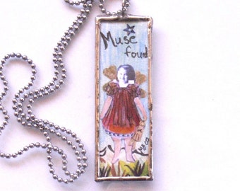 Microscope Slide Necklace Soldered Collage Muse Theme Milagro Miracle