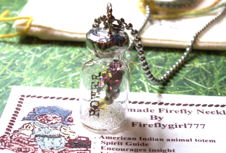 Firefly Lightning Bug Vial Necklace Secret Message in Bottle Soldered Necklace Power, 24 inch ball chain,Summer Outdoors image 1