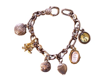 Vintage Charm Bracelet, Faith Bracelet, Fifth Element,  Alchemy bracelet, , Faith,  Mustard Seed, fire, earth, air,  water,  balloon charm
