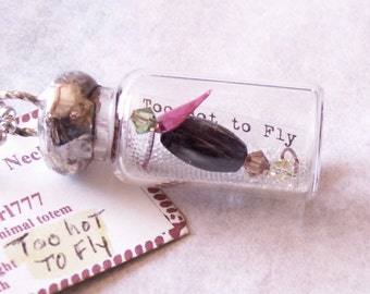 Lightning Bug Firefly Vial  Necklace Message in a Bottle Too Hot to Fly Soldered Necklace Summer outdoors