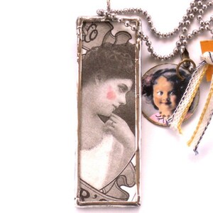 Glass Slide Necklace Collage Flirty Antique Lady Misunderstood image 2