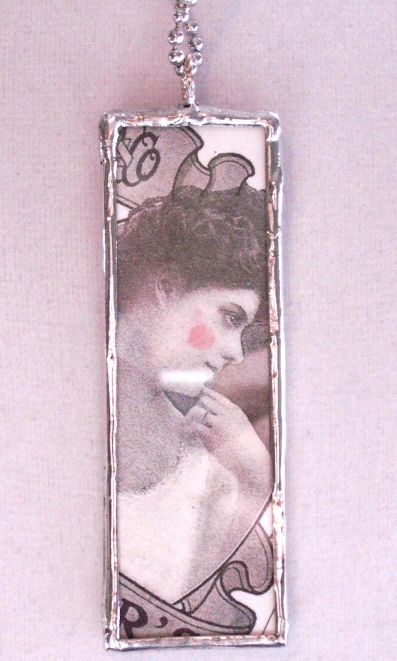 Glass Slide Necklace Collage Flirty Antique Lady Misunderstood image 4