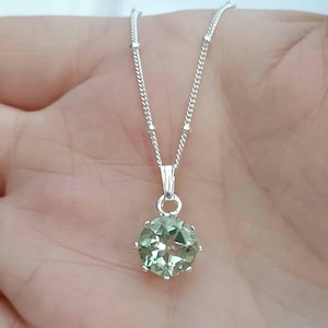 AAA grade Natural Prasiolite 9mm gemstone in 925 silver pendant necklace.