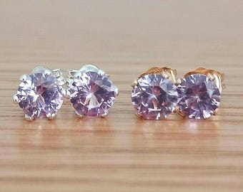 Alexandrite Stud Earrings: Lilac Lab Grown Gemstones, Gold Filled or Sterling Silver
